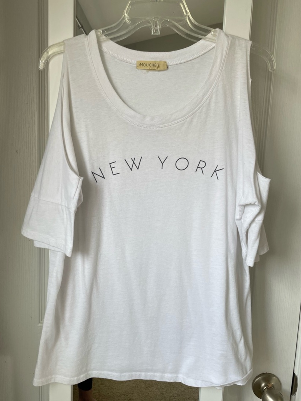 Mouchel White Cold-Shoulder Tunic with New York Print
